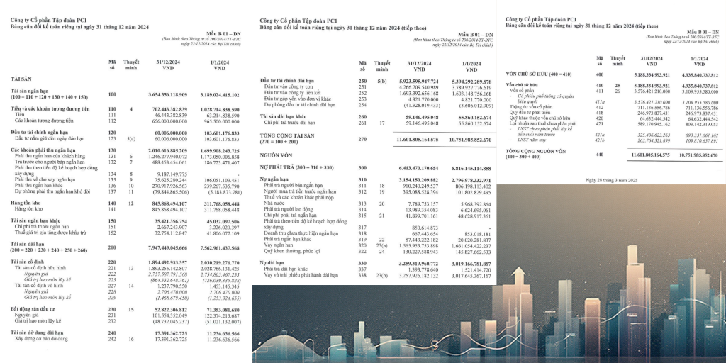 bảng cân đối kế toán PC1